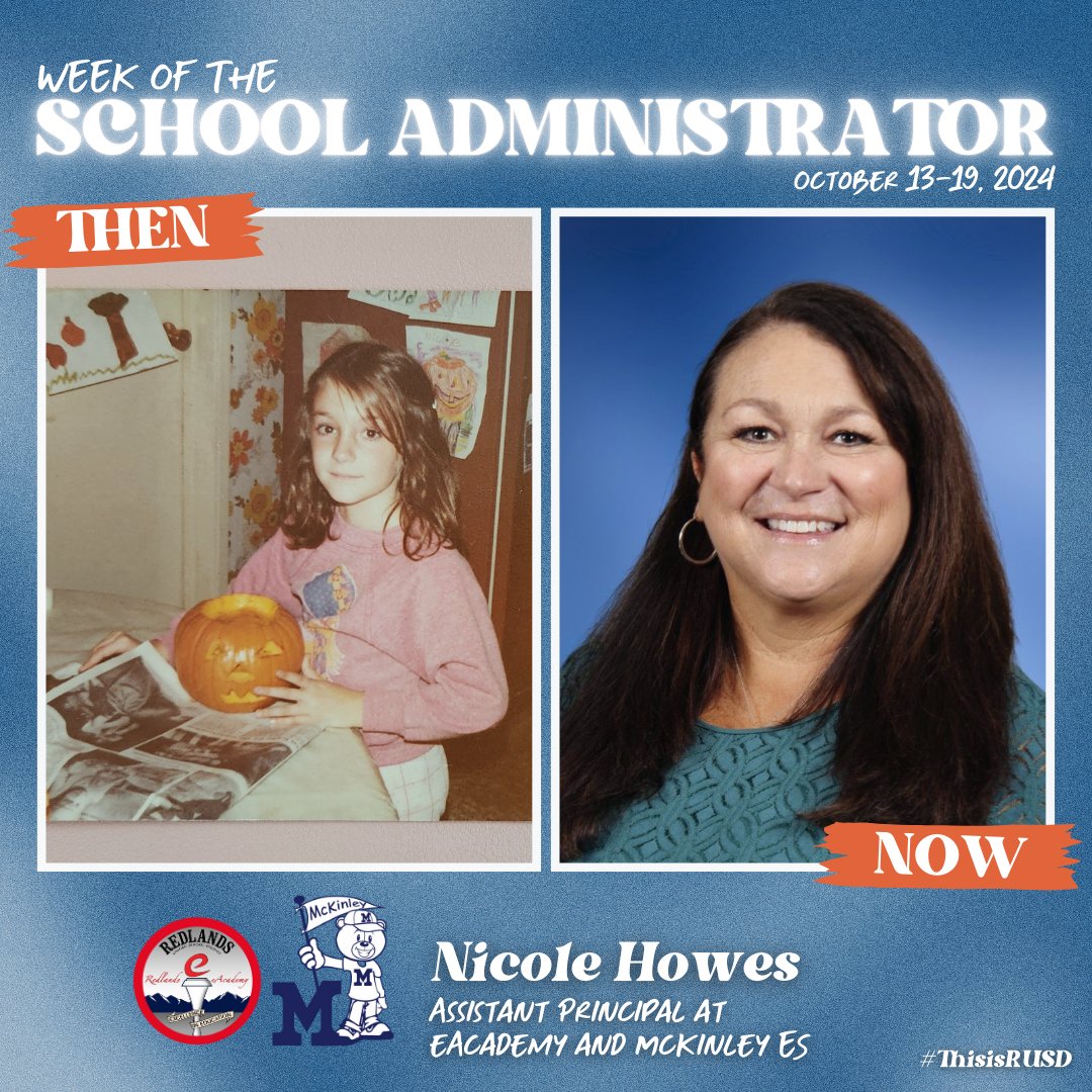RedlandsUSD's tweet photo. Next in our "Then and Now" series is our @RUSDeAcademy and @McKinleyRUSD assistant principal, Nicole Howes! She shared a photo when she was in elementary! 🥹 Let's give her a shoutout! 🎉 #ThisisRUSD 🍊 https://t.co/sr9h4oFtO1