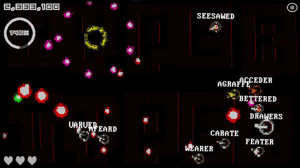 HYPERTYPER 2000 by <a href="/NanoBossGames/">NanoBoss</a> 
Type, dodge, parry, and survive in HyperTyper 2000! A hybrid typing/bullet hell game where both halves of the action are nonstop! Test your typing skills with one hand and dodge with the other.
Join us Nov 2 to play this game and so many more!⌨️