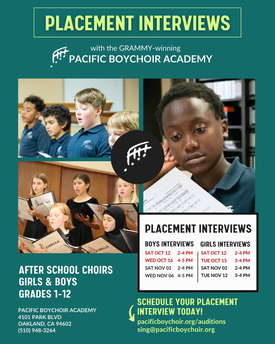 Do you know a boy or girl who loves music? We're holding placement interviews for all ages and genders! Sign-up at: pacificboychoir.org/auditions/
#singing #choir #music #Oakland