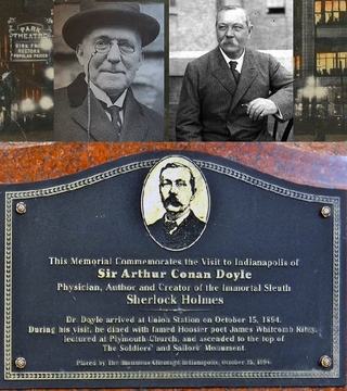 LiterateIndy's tweet photo. Arthur Conan Doyle, the creator of Sherlock Holmes, was wandering the streets of Indianapolis 130 years ago tomorrow night. He gave a lecture on literary life, made it to the top of the Soldiers' and Sailors' Monument, and had dinner with James Whitcomb Riley. https://t.co/mJyJUnUkNH
