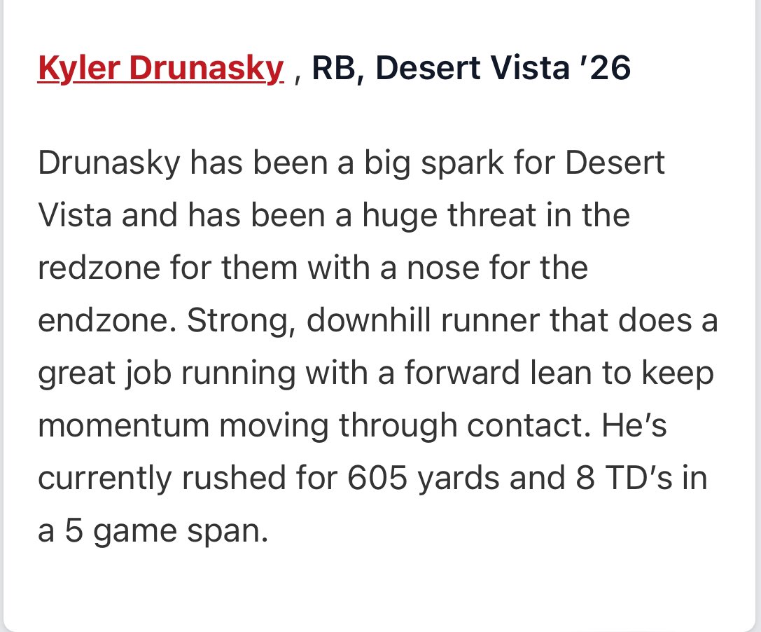 Kyler Drunasky (@drunaskykyler) on Twitter photo Thank you <a href="/N_Rock17/">Nick Rock</a> for the write up! <a href="/thehonestupdate/">Hunter Tierney</a> <a href="/PrepRedzoneAZ/">Prep Redzone Arizona</a> <a href="/DVThunderFB/">Desert Vista Football</a> <a href="/theDVway/">Desert Vista Athletics</a> Thank you <a href="/N_Rock17/">Nick Rock</a> for the write up! <a href="/thehonestupdate/">Hunter Tierney</a> <a href="/PrepRedzoneAZ/">Prep Redzone Arizona</a> <a href="/DVThunderFB/">Desert Vista Football</a> <a href="/theDVway/">Desert Vista Athletics</a>