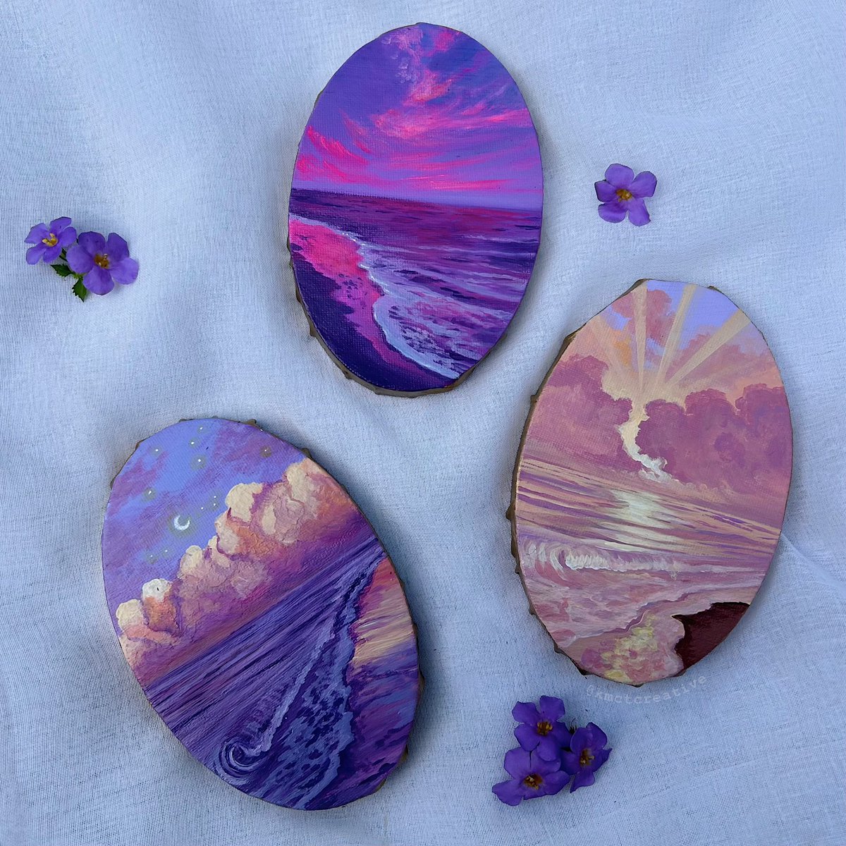 kmctcreative's tweet image. i repainted some of my most popular paintings but as mini versions 🪞🌙⛅️