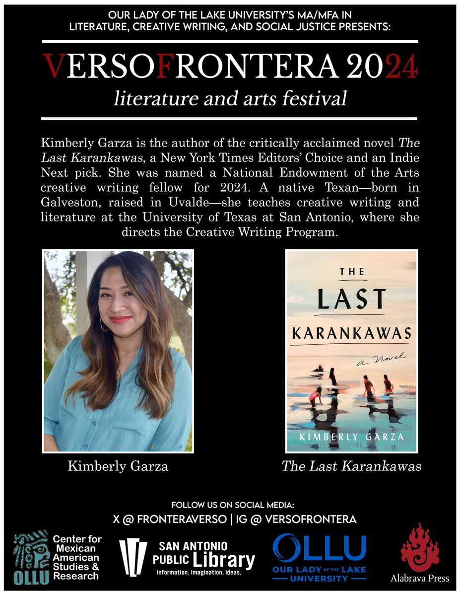 OctQuintanilla's tweet photo. @FronteraVerso Literature &amp; Arts Festival, Oct 18 @ The Carver Branch Library &amp; Oct 19 @ Our Lady of the Lake University.  Save the dates! Free &amp; open to public 

#versofrontera #versofrontera2024 #alabravapress #ollusa #sanantoniotx #poetry #literature #art https://t.co/44TLodeYxC