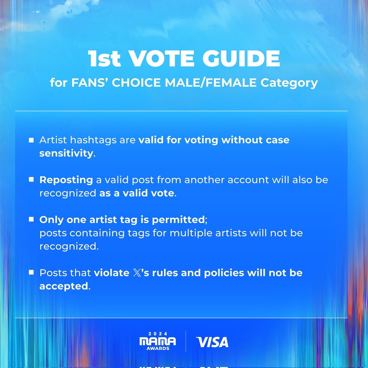 ENHYPENVT's tweet image. [🏆] 2024 MAMA | X VOTES

I vote for #ENHYPEN on #2024MAMAVOTE

If you've already POSTED or REPOSTED with these hashtags, your vote has already been counted.

Please avoid spamming them to prevent votes from being filtered. Let's make each vote count.

@ENHYPEN @ENHYPEN_members