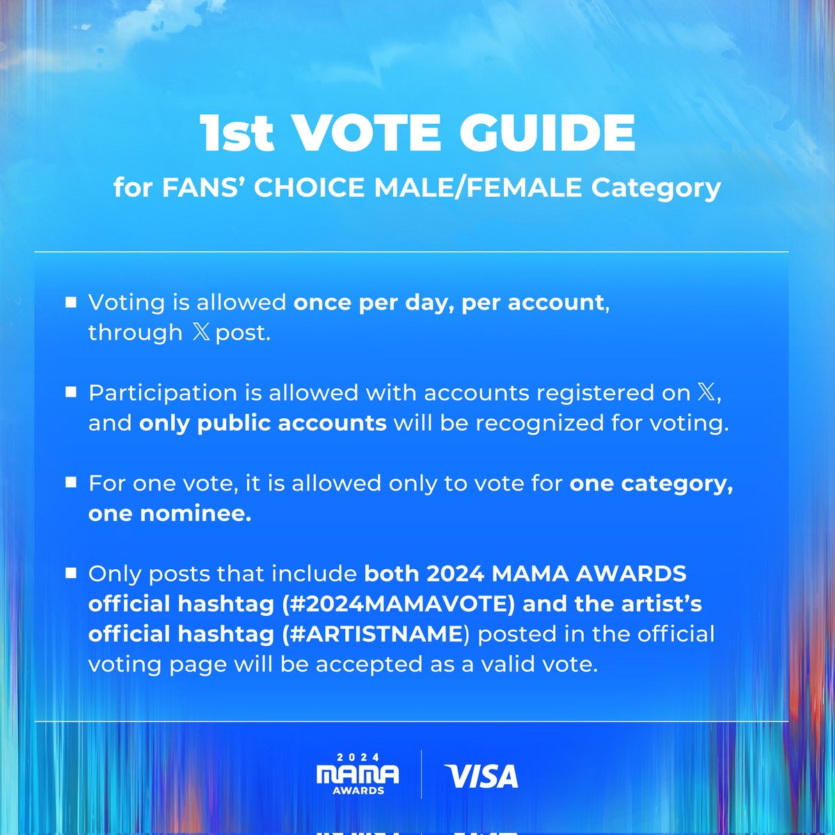 ENHYPENVT's tweet image. [🏆] 2024 MAMA | X VOTES

I vote for #ENHYPEN on #2024MAMAVOTE

If you've already POSTED or REPOSTED with these hashtags, your vote has already been counted.

Please avoid spamming them to prevent votes from being filtered. Let's make each vote count.

@ENHYPEN @ENHYPEN_members