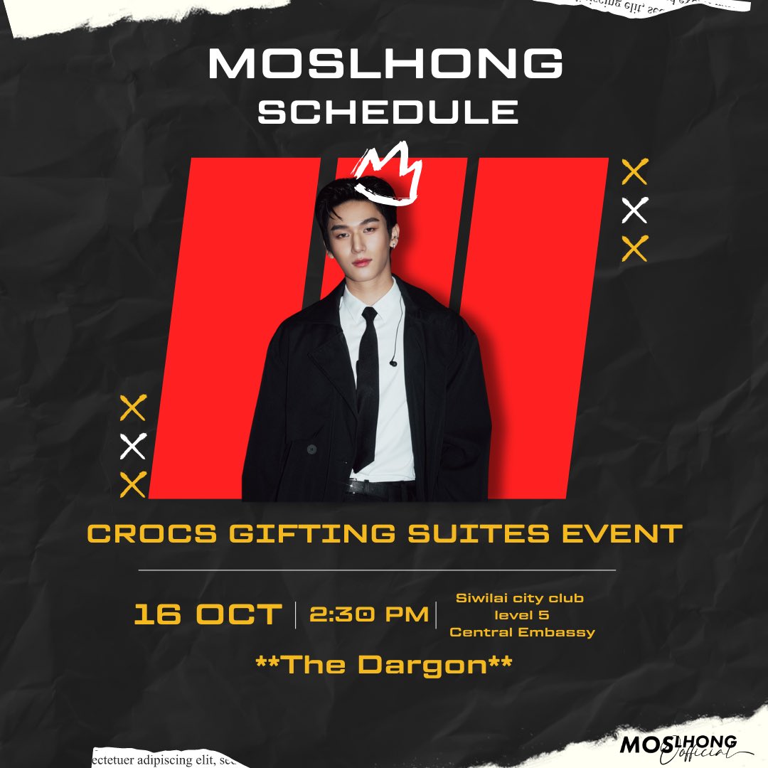 ✨Moslhong Schedule✨

🗓️ 16 OCT 2024 - CROCS GIFTING
SUITES EVENT
📌 Siwilai city club Level 5., Central Embassy 

<a href="/mos_psl/">moslhong</a> 
#Moslhong #MOS
#MoslhongSchedule