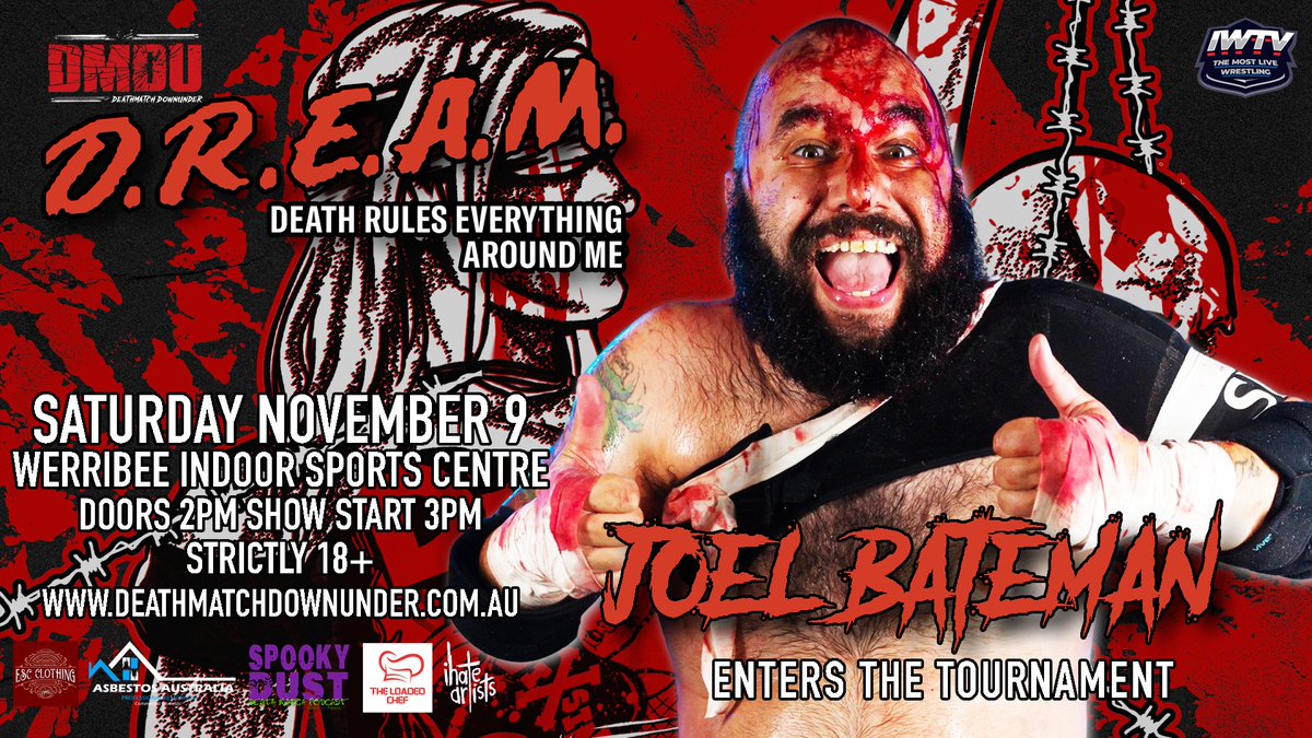 Deathmatch Downunder (@dmdownunder) on Twitter photo 🚨 #DMDUDREAM 4 ENTRANT #2 🚨
FRESH OFF <a href="/combatzone/">CZW: Combat Zone Wrestling</a> TOURNAMENT OF DEATH 21, THE #DMDUDREAM 2 WINNER JOEL BATEMAN ENTERS THE TOURNAMENT AFTER WINNING A DREAM QUALIFIER!
🎟️TICKETS: bit.ly/3Y8uWCl 🚨 #DMDUDREAM 4 ENTRANT #2 🚨
FRESH OFF <a href="/combatzone/">CZW: Combat Zone Wrestling</a> TOURNAMENT OF DEATH 21, THE #DMDUDREAM 2 WINNER JOEL BATEMAN ENTERS THE TOURNAMENT AFTER WINNING A DREAM QUALIFIER!
🎟️TICKETS: bit.ly/3Y8uWCl