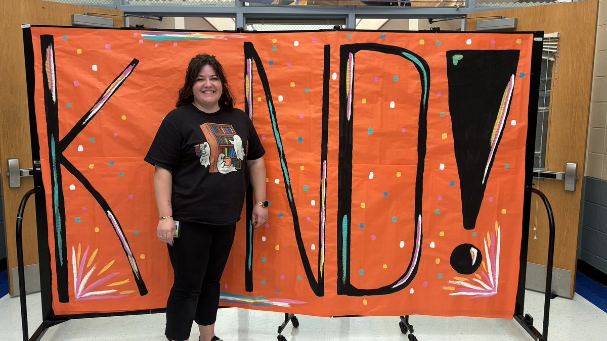 LAMcLaud's tweet photo. Berry is ready for Anti-Bullying Spirit Week and Unity Day! Our awesome teacher, Mrs. Warman-Johnson, created a “KIND” backdrop for kids, staff, and families. We look forward to capturing lots of smiles using this board to spread the importance of being KIND! 
Mrs. WJ herself is the perfect example of this message. 💛🖤@berryjaguars