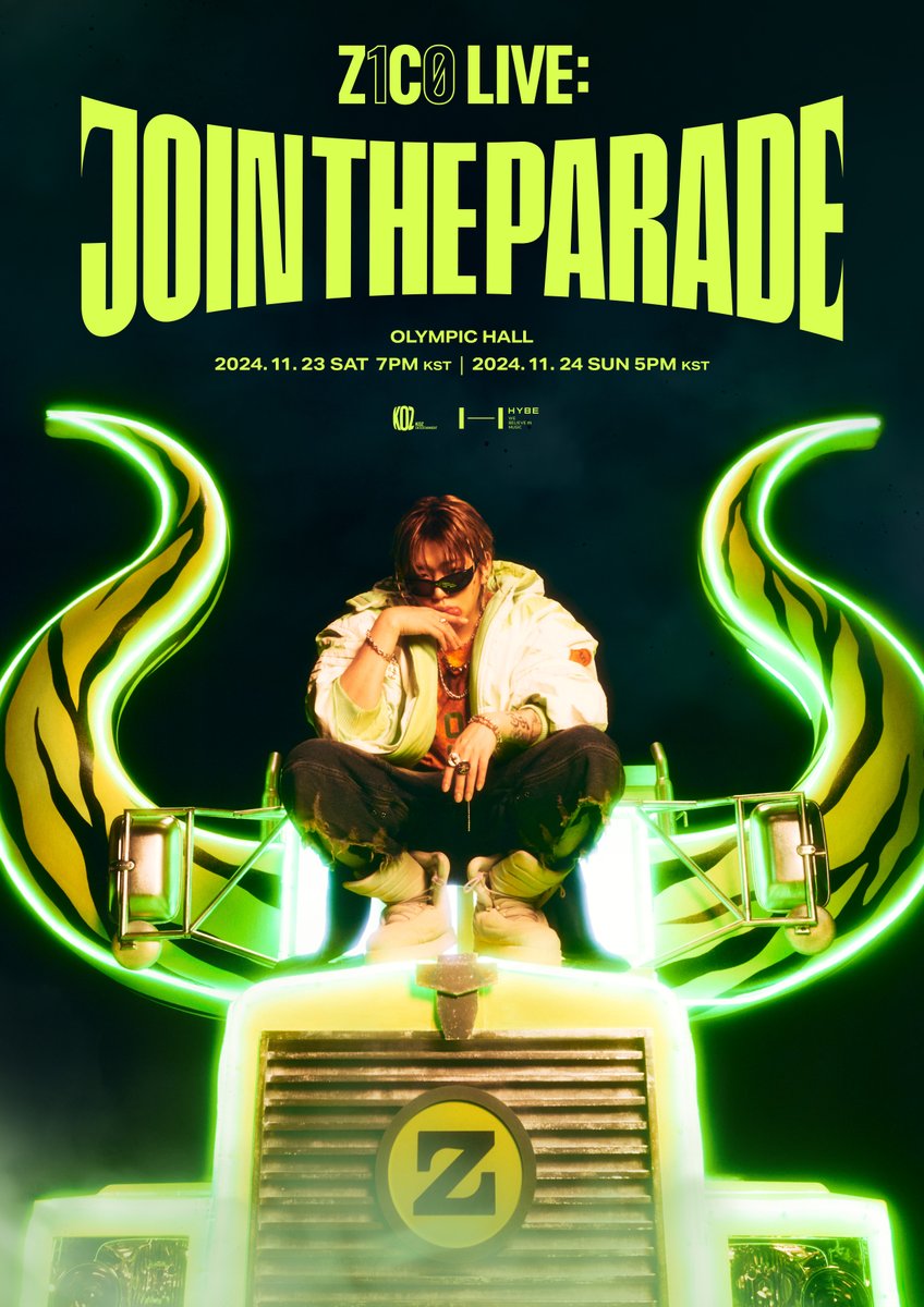 ZICO LIVE : JOIN THE PARADE 개최 안내 
🗓️ 2024년 11월 23일(토) 7PM(KST) / 24일(일) 5PM(KST)
📍 올림픽공원 올림픽홀

🔗 weverse.io/zico/notice/22… 

#ZICO #지코 
#ZICO_JOINTHEPARADE