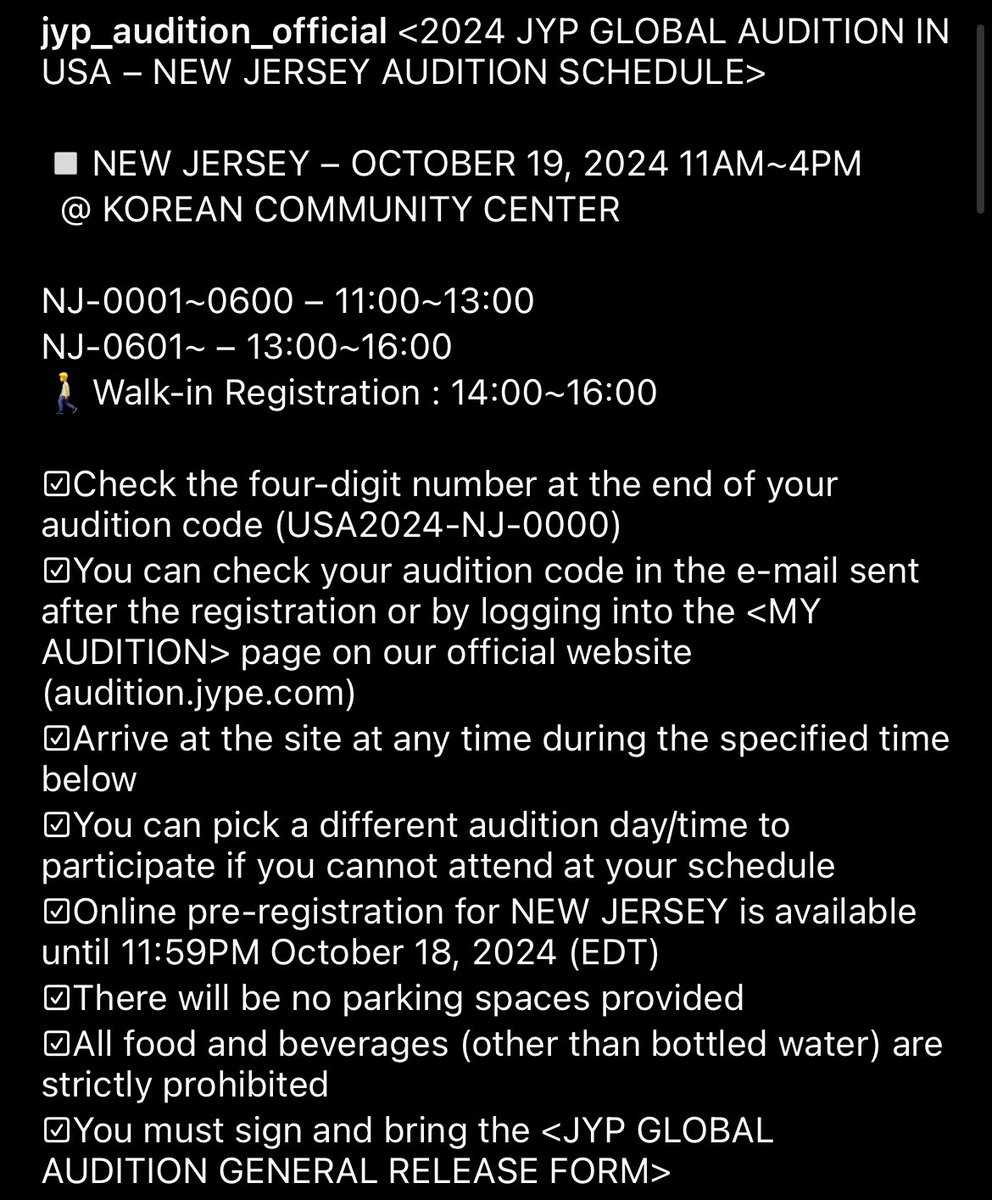 castingtwt_'s tweet photo. JYP New Jersey audition schedule
Calling all locals of New Jersey !
Check out their website for more details !

#auditiontwt #castingtwt #NewJersey #singersongwriter #dancer #rapper #singer #Musician https://t.co/WuwhSyYbJT