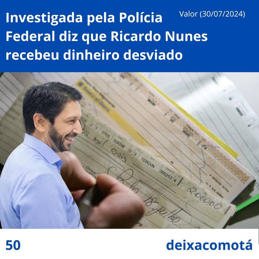 Dinheiro desviado para quem? 🤑

Em plena gestão de Ricardo Nunes, surge uma denúncia grave: o prefeito teria recebido um cheque com repasses desviados de creches, segundo investigações.😡

São Paulo merece mais transparência e menos escândalos.

E aí, vai mudar ou deixa como tá?