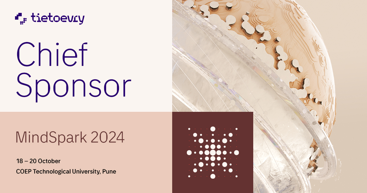 Excited to announce Tietoevry as the Chief Sponsor of #MindSpark2024! Join us on Oct 18-20 at COEP Technological University, Pune, for 'Vision Futura: The Edge of Tomorrow'. Don’t miss our hackathon, expert talks and exhibition booth showcasing innovation! #Tietoevry #TechForGood