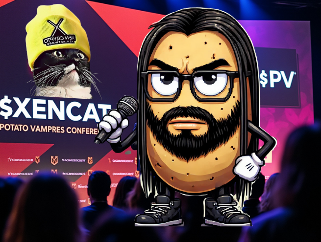 potatovampSOL's tweet photo. The year is 2025. @MustStopMurad speaks to the #XenCult about the latest billion-dollar memes: $XEN $PV and $XENCAT
“Only the strongest communities can endure forever down. This cleansing is how we become... forever up”
#StayXen #ForeverDown #XoonUp
@solxencat @potatovampsol https://t.co/Hh2LZEv3EW