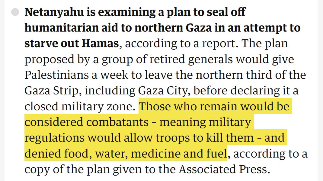 I sincerely hope this is based on an error in reporting because this is not how #IHL works.

Civilians may have a myriad reasons to stay behind and they are protected from attack *unless and for such time as* they directly participate in hostilities.

🔗theguardian.com/world/live/202…