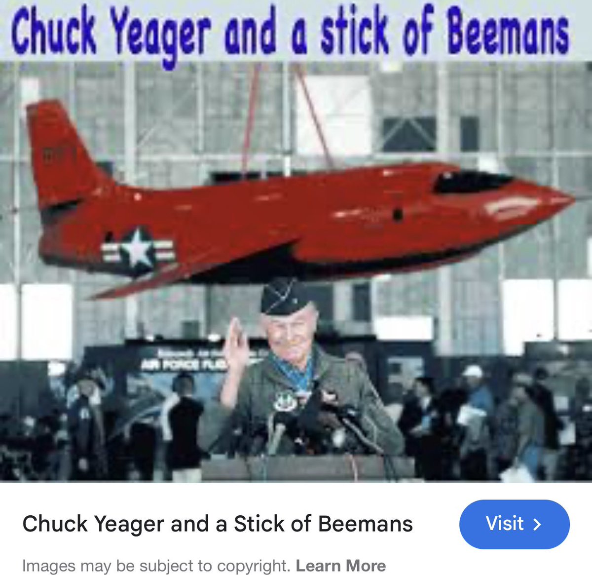 internetguy01's tweet photo. @NavalInstitute Can’t think about Chuck Yeager and the movie The Right Stuff without thinking about a “stick of #Beemans”
#TheRightStuff https://t.co/LCmmA2tDZD