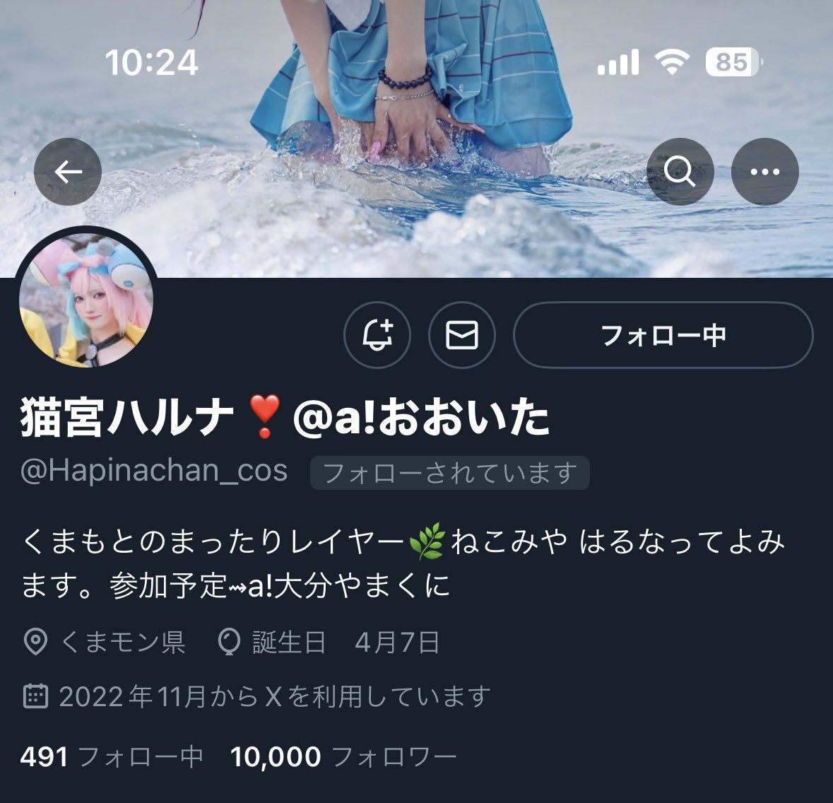 すらちとはるねろがスクショくれたー！！！！！！！
ついに10000フォロワーの瞬間߹߹🫶❕

これからもマイペースにコスプレ楽しみたい~☺️☺️♡