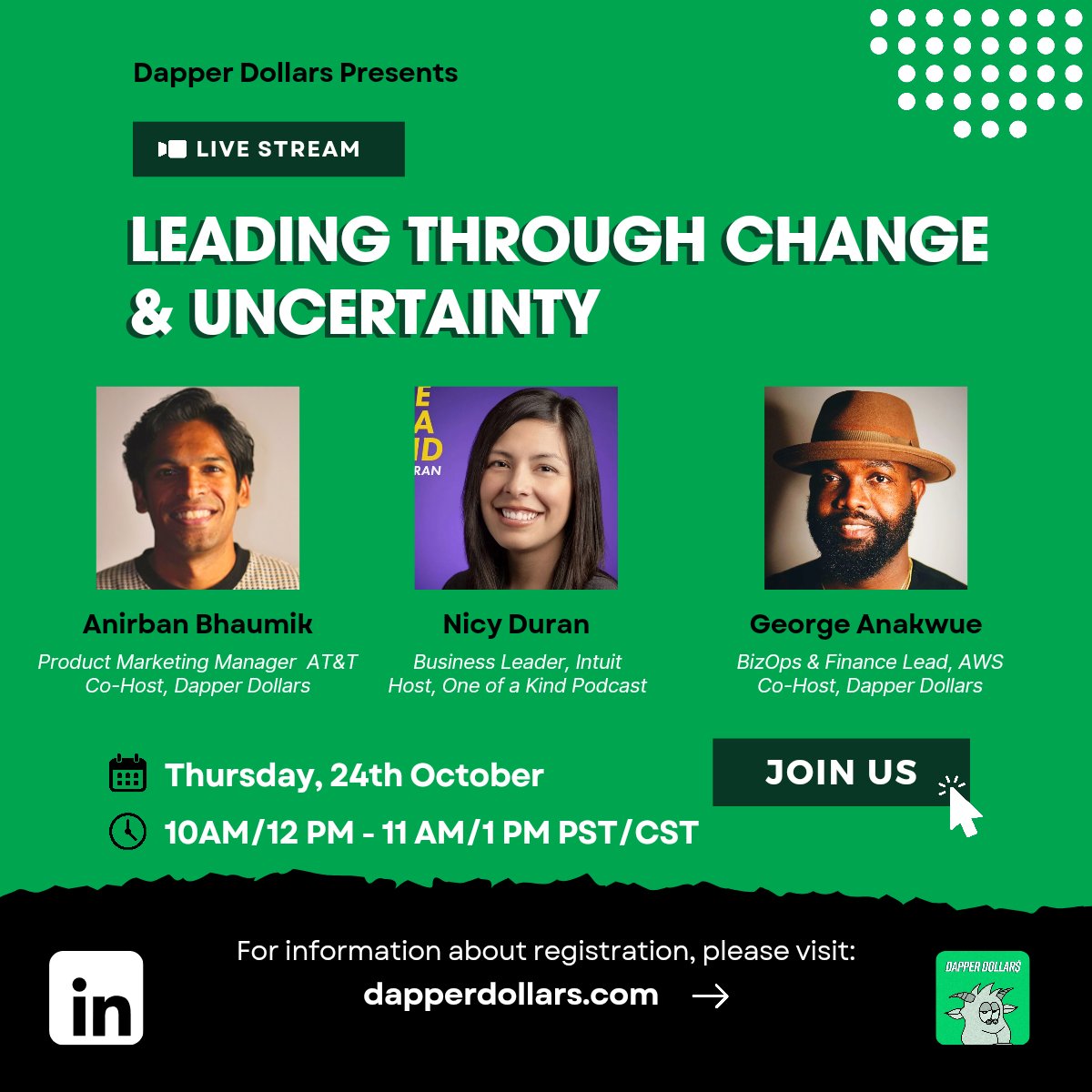 dapperdollars's tweet photo. 🚨 Don’t miss the next episode of the Leadership Insights Series with Sylvia Duran! 🚀 We’re talking Leading Through Change and Uncertainty—a must-attend for anyone navigating leadership in today’s fast-paced world.

👉 Register now! https://t.co/tEoJnlKrFC https://t.co/AwGyVKQkhx