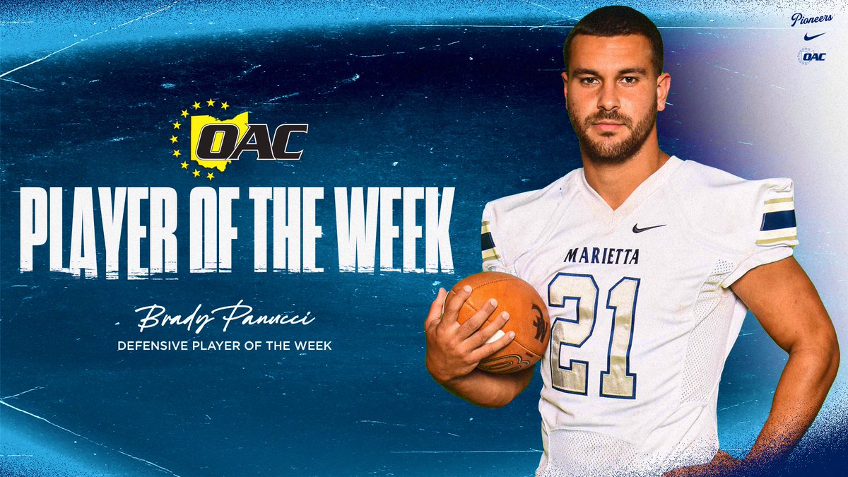 Congratulations to Brady Panucci on being named The OAC Defensive player of the week. So much of what he does to help our Defense goes unseen by the spectators. He is a true leader. #PioNation #FIGHT_MC