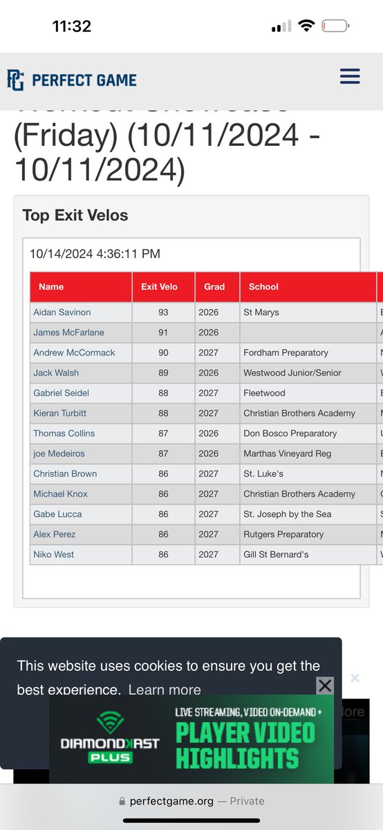 top 10 exit velo from this weekends showcase <a href="/PGShowcases/">PG Showcases</a>
