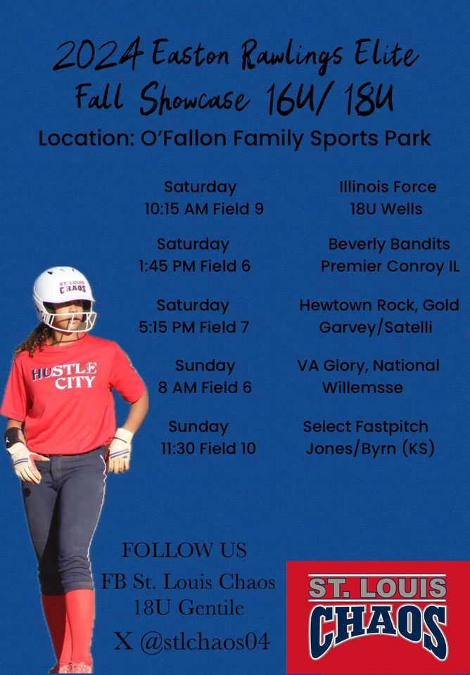 stlchaos18u's tweet photo. Kicking off the season this weekend in O'Fallon, IL at the Easton Rawlings Elite Fall Showcase. Can’t wait to see this talented group back together and taking on some of the best competition in the Midwest. #HustleCity @StLChaos https://t.co/BwmH8mu6qw