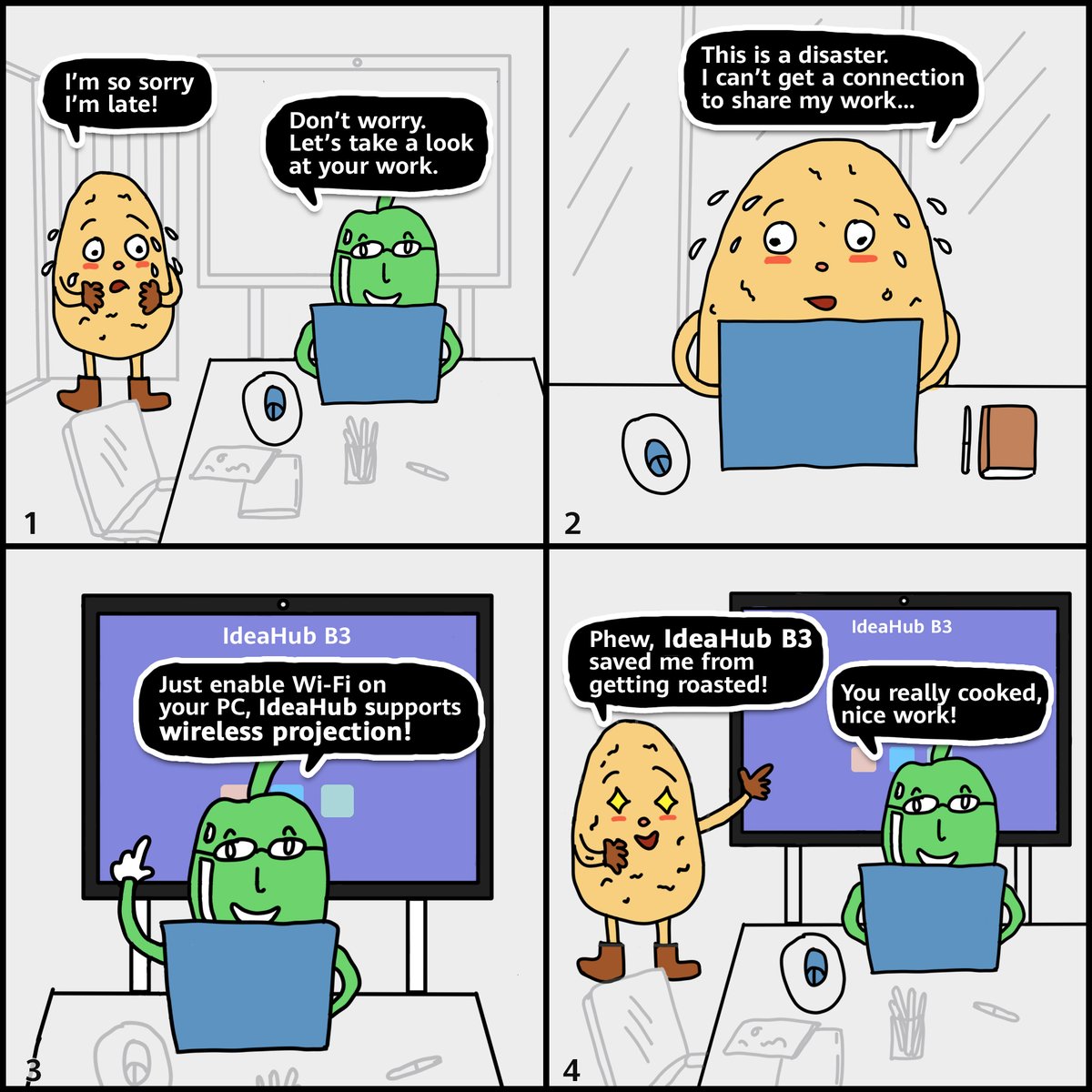 Huawei's tweet image. Who needs connection when you’ve got direct projection?! #Huawei IdeaHub B3 is the versatile conferencing and display endpoint for today’s smart office! Learn more: tinyurl.com/4n8xysx7 #InnovateForImpact #TechToon #GITEXGLOBAL #HuaweiGITEX