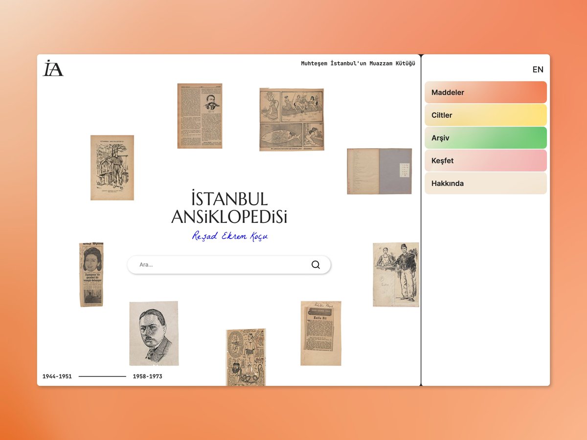 istanbulansiklopedisi.org yayında — Salt’ın <a href="/khasedutr/">Kadir Has Üniversitesi</a> ile ortaklaşa yürüttüğü arşiv ve araştırma projesi kapsamında hazırlanan web sitesi, Reşad Ekrem Koçu’nun yarım kalmış #İstanbulAnsiklopedisi’nin basılı ciltleri ile ilk kez erişime açılan arşiv belgelerini bir araya getiriyor.