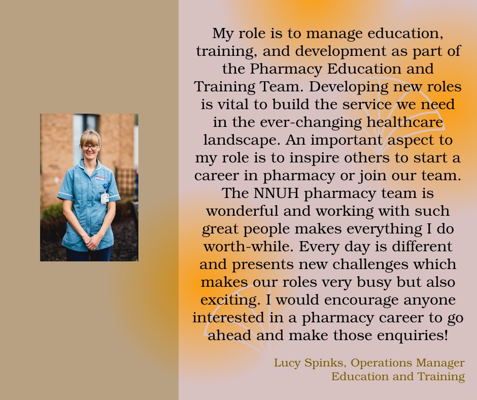 Lucy specialises in education and training and works with the NNUH Pharmacy Education and Training Team #RXTechDay <a href="/NNUH/">Norfolk and Norwich University Hospitals</a>
