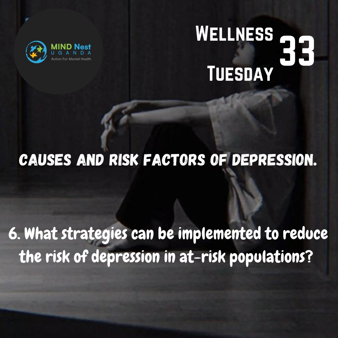 mindnestug's tweet photo. 6. What strategies can be implemented to reduce the risk of depression in at-risk populations?
@hassanmask001 @RojaKwagala
#themindnest
#DepressionAwareness
#UnderstandingDepression
#DepressionCauses
#RiskFactorsOfDepression https://t.co/i3mkPH0buz