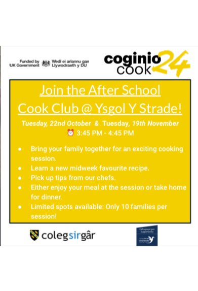 Cyfle gwych i’ch teulu | Great opportunty for the family @cook24cymru_  <a href="/Ysgol_Strade/">Ysgol Y Strade</a>