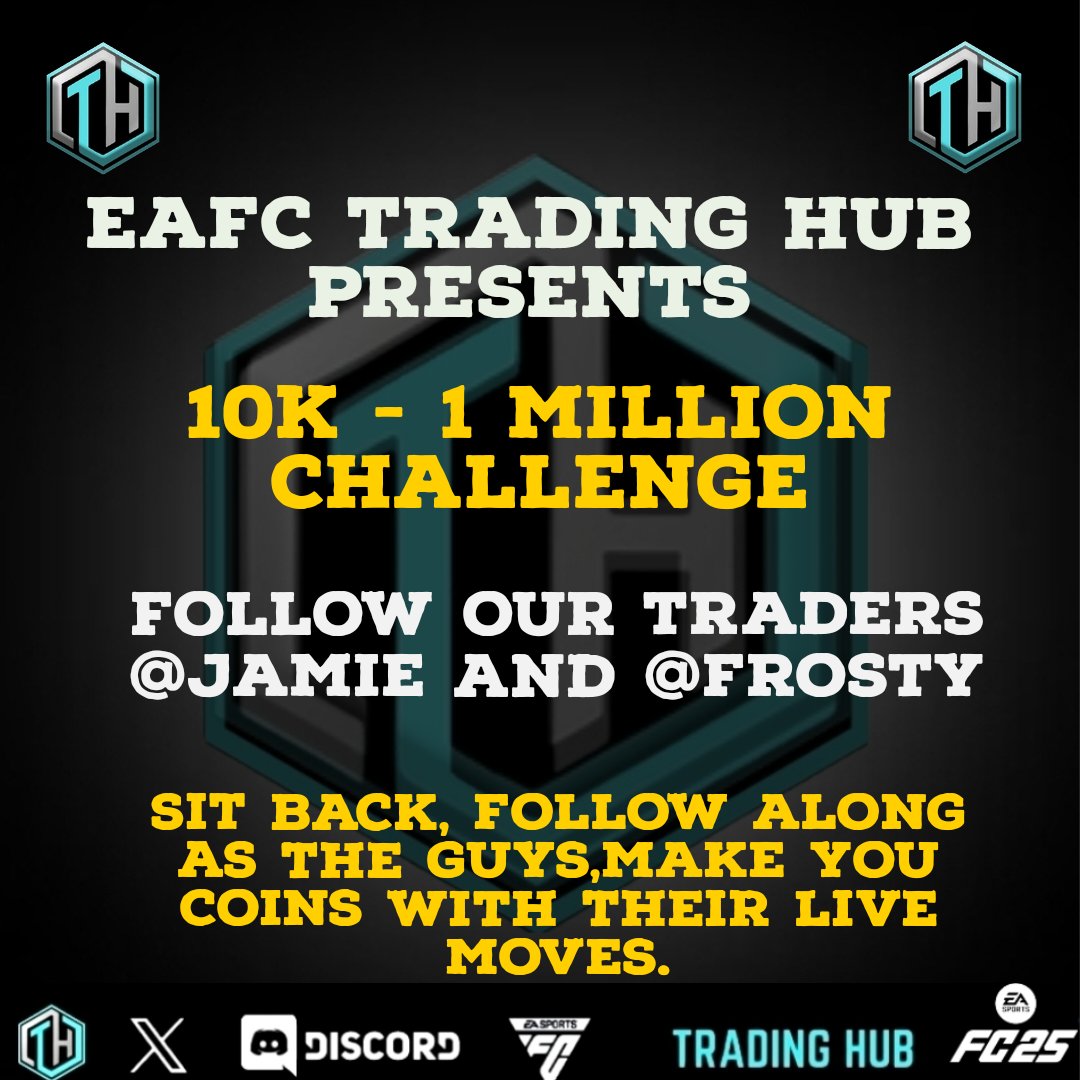 TheFUTBunker's tweet photo. 🚨10k to 1 mill challange🚨

 @Frosty_GFX_ @JamieP573 will be joining forces to bring you every move they make from our trading discord on the road to 1 mill 

The lads will also be posting some of there moves on there own pages so be sure to drop them a,follow 

Will be posting updates under this posts as the lads make ther moves

📚 Bookmark ❤️ and follow along
♻️ Retweets appreciated 🤝🏻