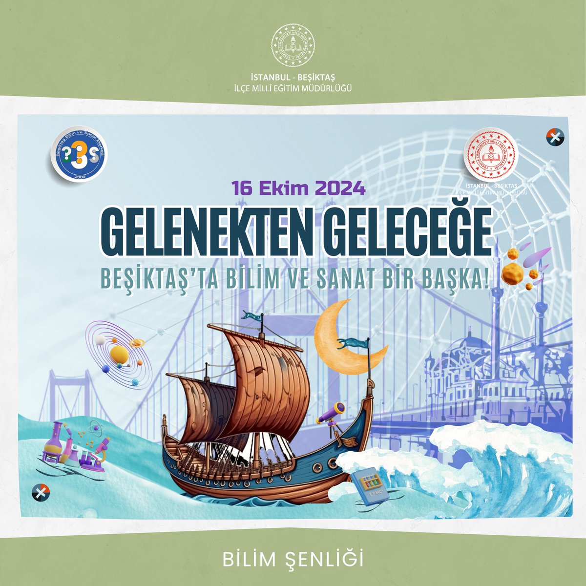 Beşiktaş İlçe Millî Eğitim Müdürlüğümüz bünyesinde BİLSEM koordinatörlüğünde gerçekleştireceğimiz birbirinden farklı 27 Atölyeden oluşan “Bilim Şenliği” 16 Ekim 2024 saat 10.00 itibariyle Barbaros Meydanında gerçekleştirilecektir. Müsait olan tüm eğitim camiası üyelerimiz,