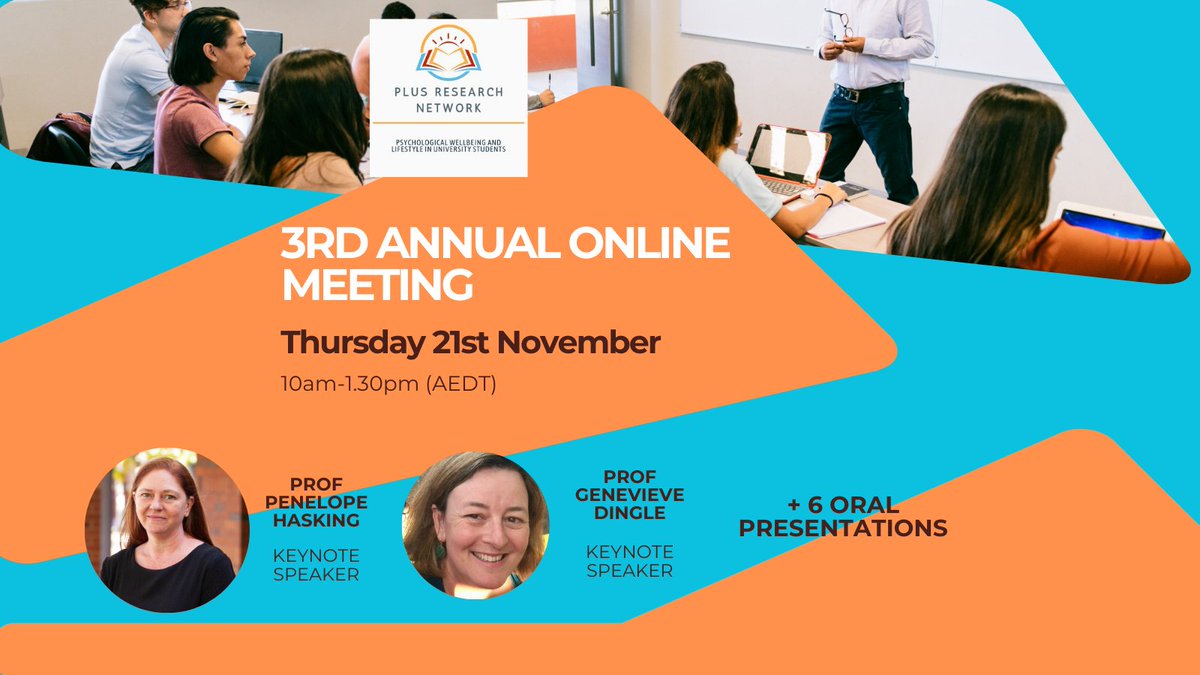 PLUS Research Network (@plusresnetwork) on Twitter photo Registrations for the PLUS Network Annual Meeting are open: shorturl.at/nKPkG
Join us to hear about the latest research focused on the health and wellbeing of Australian university students.
Including keynotes from two leaders in the field: @Genevieve132 <a href="/PennyHasking/">Penny Hasking</a> Registrations for the PLUS Network Annual Meeting are open: shorturl.at/nKPkG
Join us to hear about the latest research focused on the health and wellbeing of Australian university students.
Including keynotes from two leaders in the field: @Genevieve132 <a href="/PennyHasking/">Penny Hasking</a>