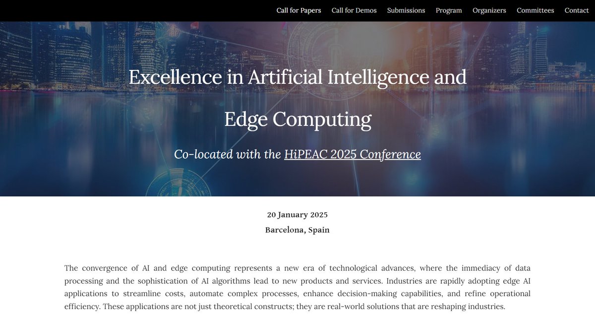 📢 Call for papers and Call for Demos: 
"Excellence in Artificial Intelligence and Edge Computing" at #HiPEAC25 👉 excellence-in-edge-ai.eu <a href="/hipeac/">HiPEAC</a> <a href="/dAIEDGE/">dAIEDGE</a>