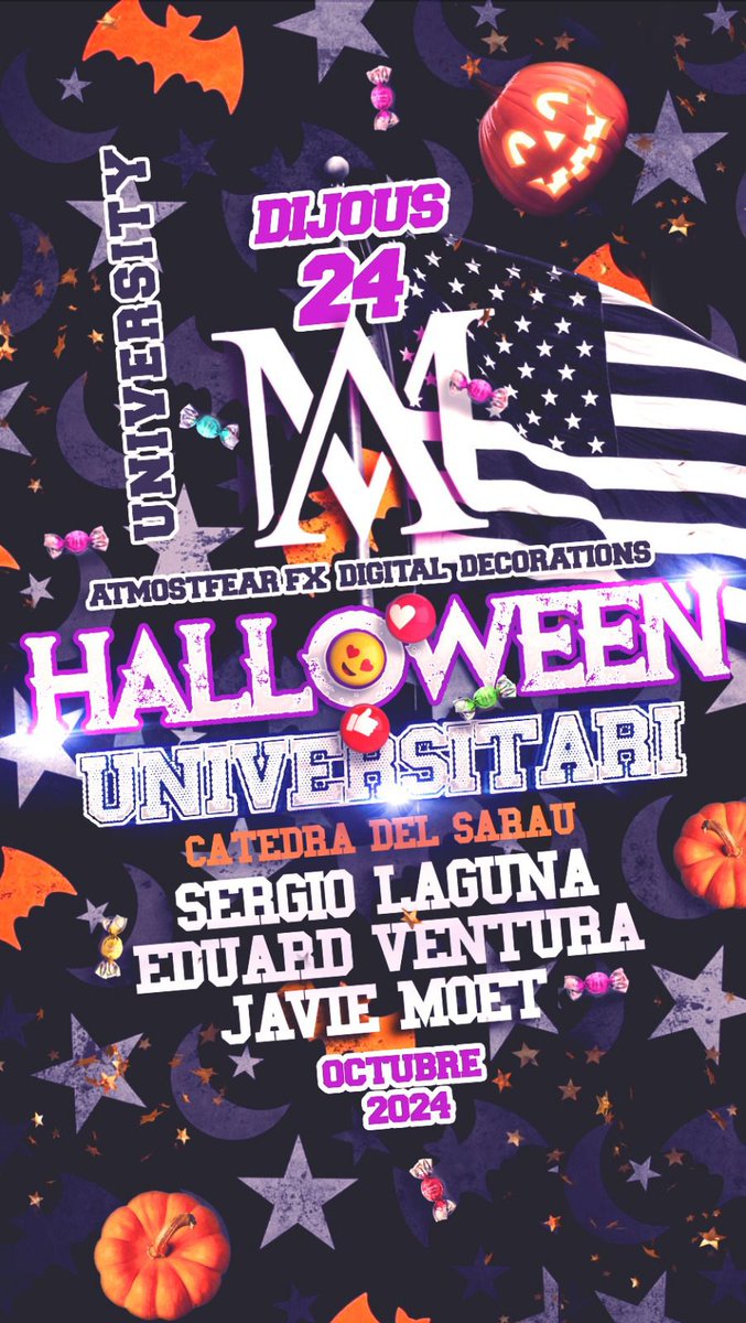 ¡Este 24 de octubre prepárate para el Halloween Universitari! 🎃🕸️ Con la energía de Sergio Laguna, Eduard Ventura y Javie Moet. No te pierdas la fiesta más espeluznante organizada por la Cátedra del Sarau. ¡Nos vemos allí!  twenty4ever.com/eventos/hallow…