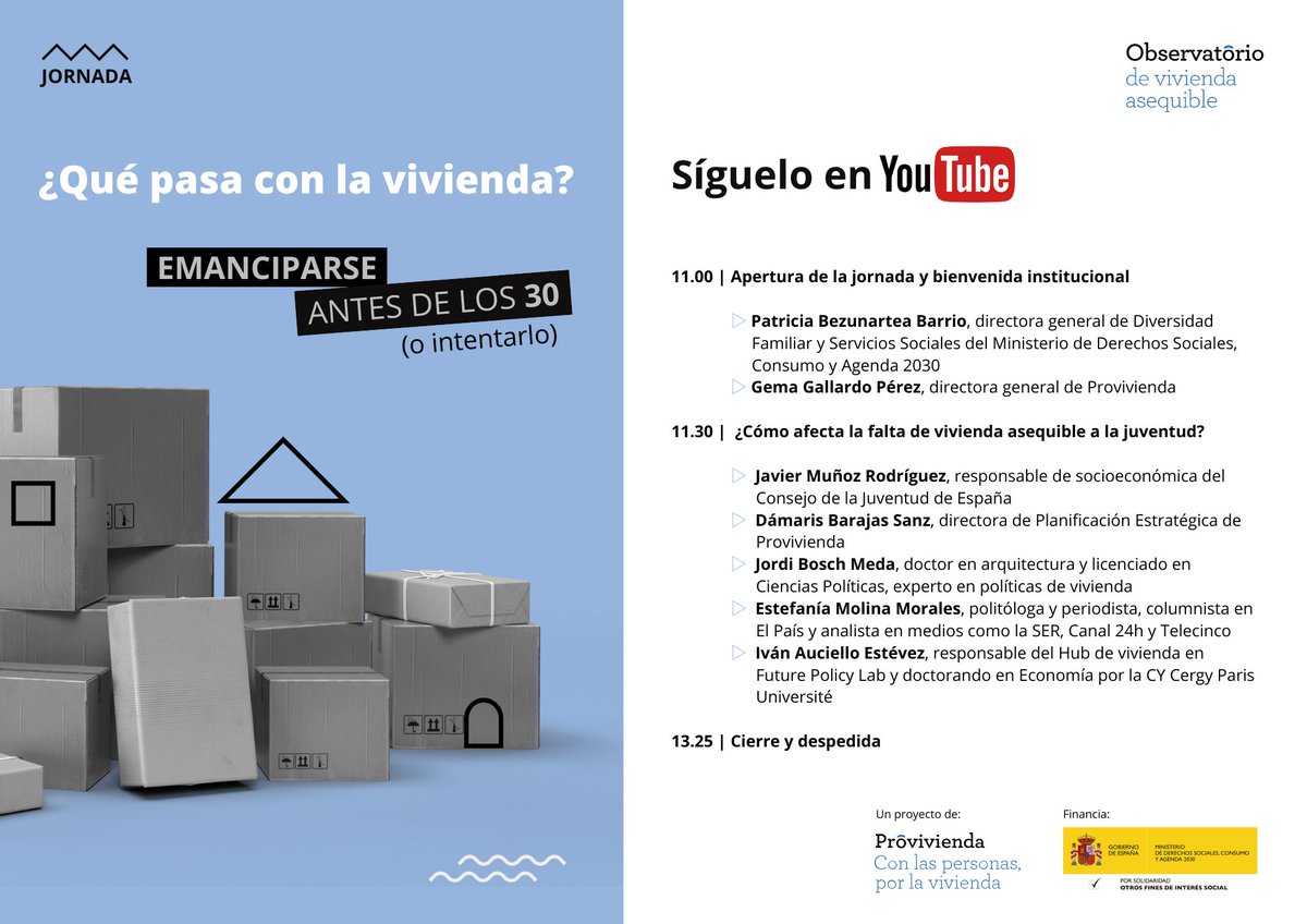 Cada vez somos más haciéndonos la pregunta: ¿Qué pasa con la vivienda 🏘️?

🗨️ Hoy hablamos con diferentes especialistas sobre #JóvenesyVivienda. ¿Cómo les está afectando el problema y qué podemos hacer?

→ ¡Síguelo en streaming! 📺youtube.com/live/kqoHQcwQi…

→ Y en este hilo 🪡👇