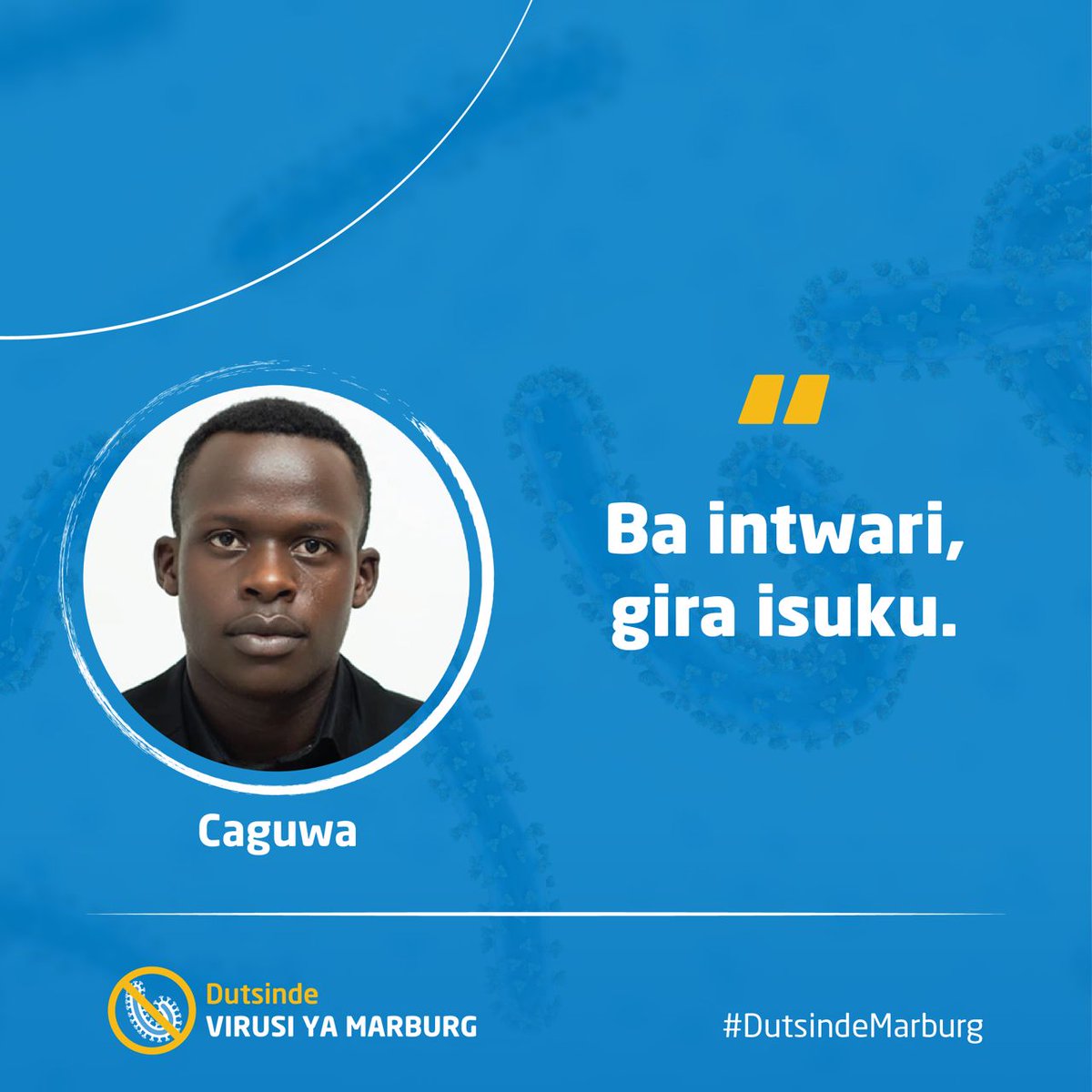 CAGUWA_2's tweet photo. Banyarwanda/kazi tugire isuku twirinde iki cyorezo cya Marbug.

Twibukiranye gukaraba intoki, ari nako twirinda gukoranaho kuko cyandurira mumatembabuzi.

Ugira ibimenyetso ngo kugira umuriro mwinshi, gucibwamo, kuribwa umutwe wihutire guhamagara 114. #DutsindeMarbug

🏃Nkigendera