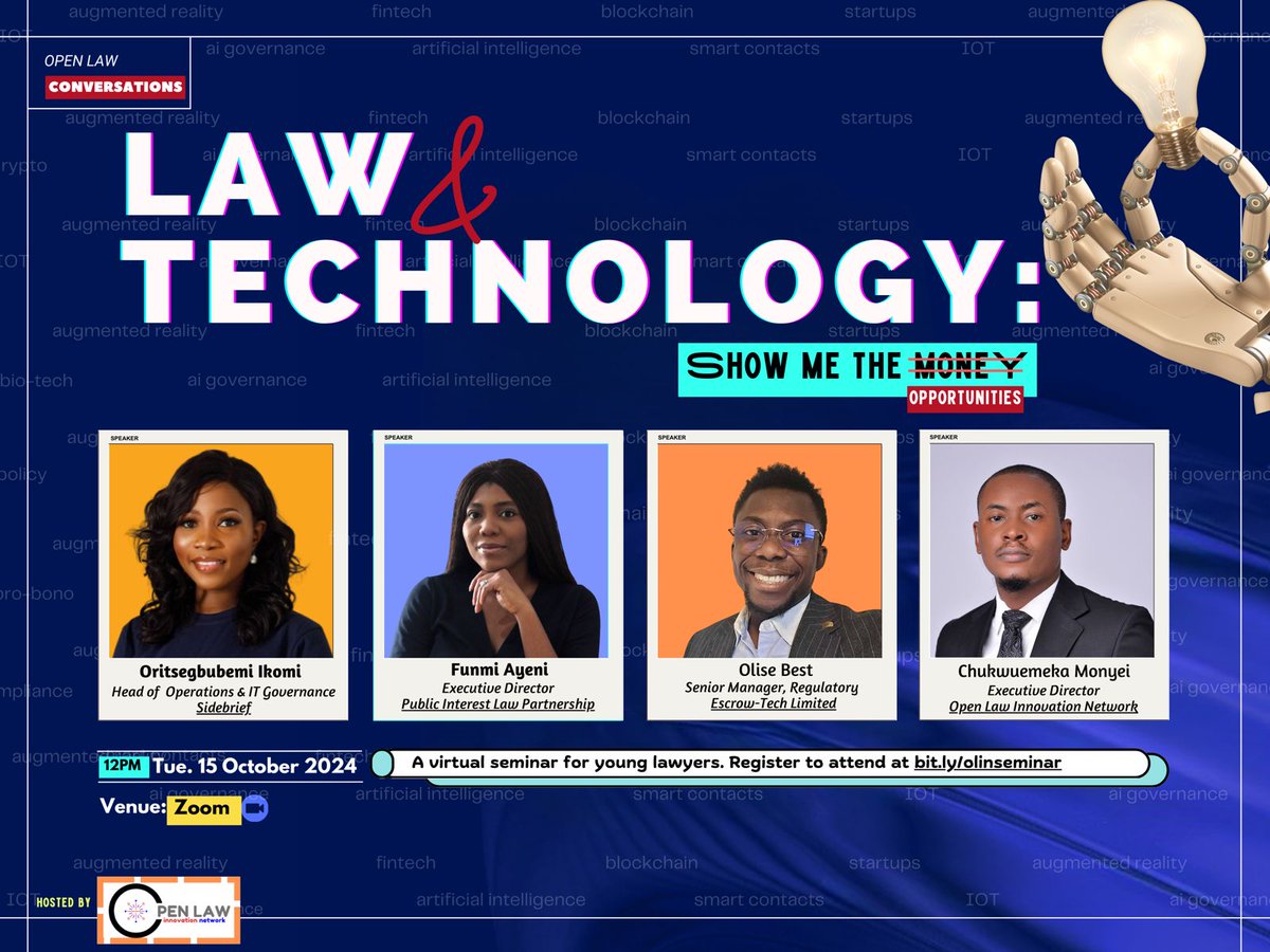 OpenLawHub's tweet image. ✨ Today is the day! Join us for &apos;Law &amp;amp; Technology: Show Me the Opportunities&apos; hosted by Open Law Innovation Network.

Explore how emerging technologies are reshaping the legal landscape and unlocking new possibilities. See you at the event! 🚀

#LawAndTech #OpportunitiesInTech