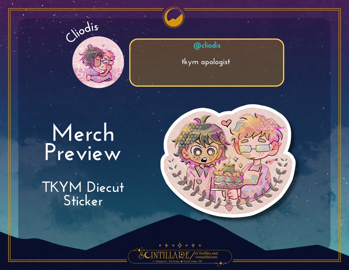 TsukkiYamaCSE's tweet photo. 🌟╰☆☆ 𝐀𝐑𝐓𝐈𝐒𝐓 &amp; 𝐌𝐄𝐑𝐂𝐇 𝐒𝐏𝐎𝐓𝐋𝐈𝐆𝐇𝐓 ☆☆╮🌟

Another ace up our sleeves! @Cliodis  made this amazing TsukkiYama diecut sticker! 

Catch this here at #ScintillareTkymCSE ! See you soon! https://t.co/drCkzeZpeK