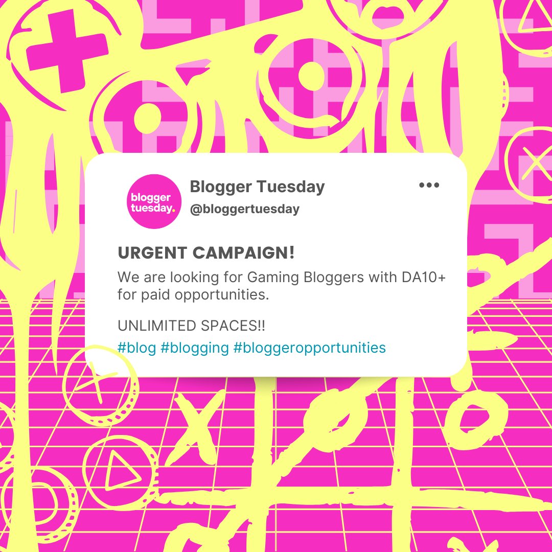 BloggerTuesday's tweet photo. 💥ATTENTION BLOGGERS! 💥
We have unlimited positions available for bloggers within the Gaming niche! 🎮🎯🕹️
Drop your links below if you think you fit this category ⬇ ⬇ ⬇
#blog #blogging #blogger #gaming
#gamingblog #gamingblogger https://t.co/gDQf8IQJbs
