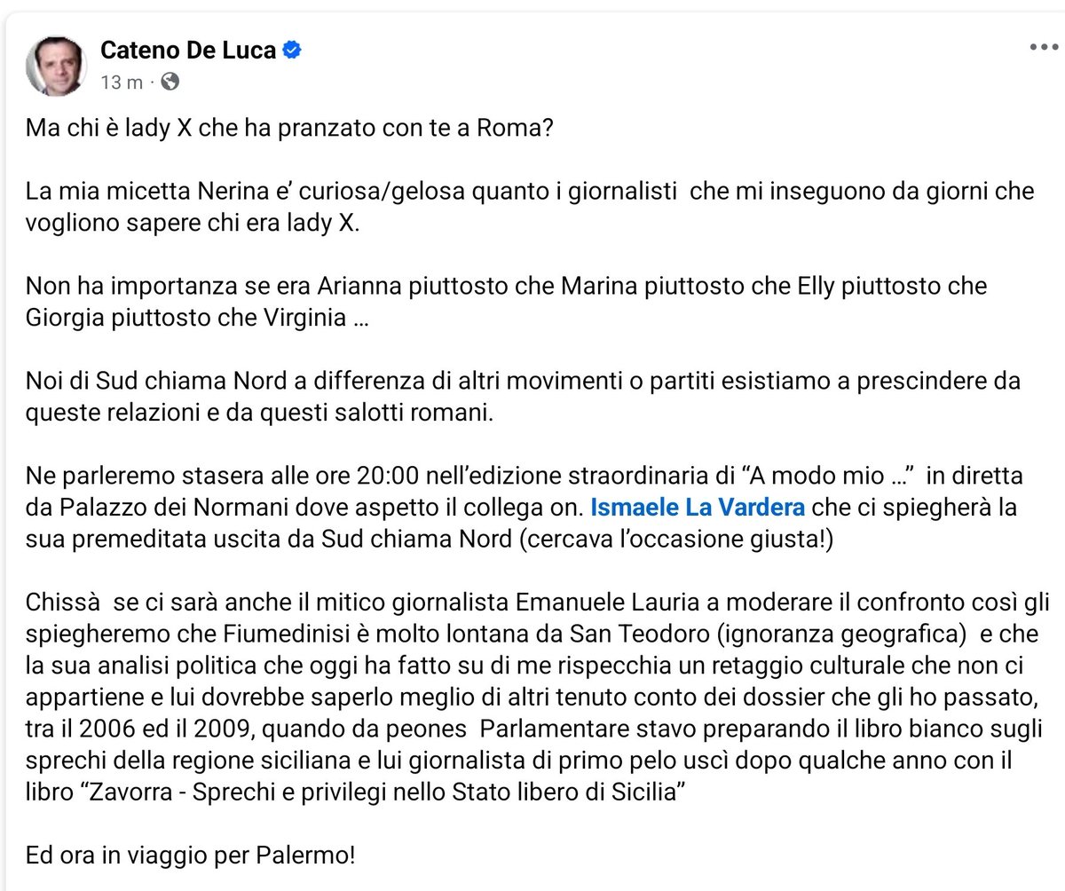 Vi aspetto stasera in diretta!
#SudChiamaNord #CatenoDeLuca #Sicilia