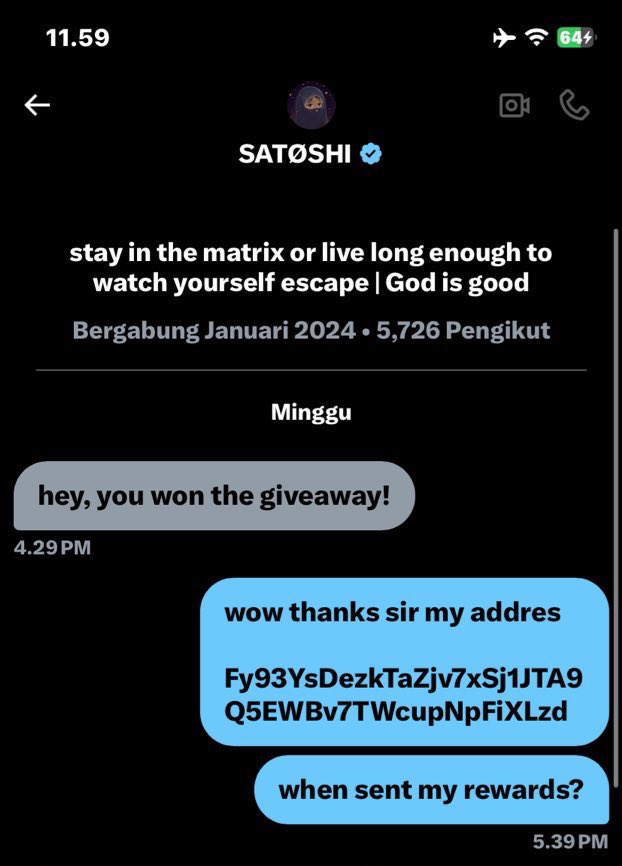 rade48048's tweet photo. @SAT0SHICATRIX SCAMMERR!! I am not received my reward SCAMMERR!! https://t.co/ig9xoblbB6