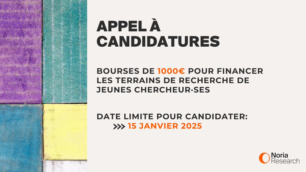 ⚠️Bourses de 1000€⚠️

👉soutien aux jeunes chercheur-ses pour financer leur terrain de recherche

Retrouvez toutes les infos ici : noria-research.com/fr/formation/b…