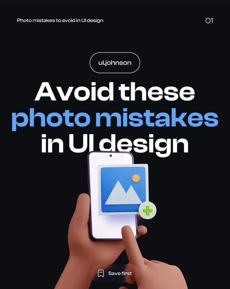 Nelsonyolemi1's tweet image. UI/UX Designer, Here are some tips on the mistakes to avoid in using photos in your Ul design. It might be useful to you in some way.

Credit: @uijohnson 

Retweet &amp;amp; Save For Later ❤️