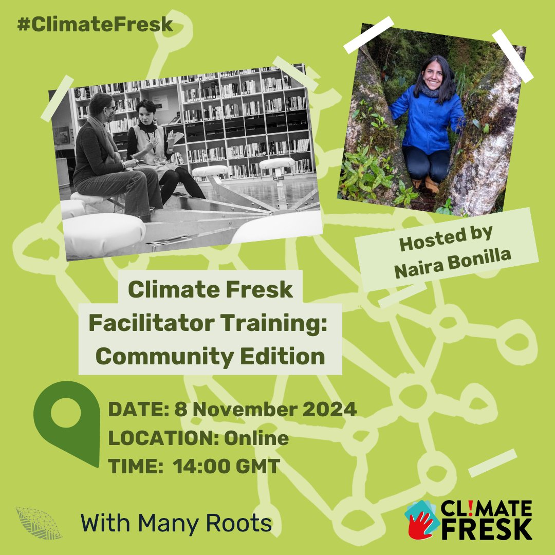 Climate Fresk Facilitator Training - Fri, Nov 8, 2024, 2:00 PM 🌳🧩💚
Join experienced facilitator Naira Bonilla as we get under the skin of the Climate Fresk workshop, and become a facilitator who can take others on their own journey: eventbrite.co.uk/e/climate-fres…
#climatefresk
