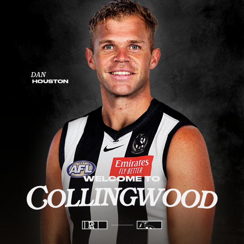 CollingwoodFC's tweet photo. Welcome, Dan! 🤝

We've secured two-time All-Australian Dan Houston in a three way trade that sees two Magpies depart: https://t.co/04MZHyd9Cg
