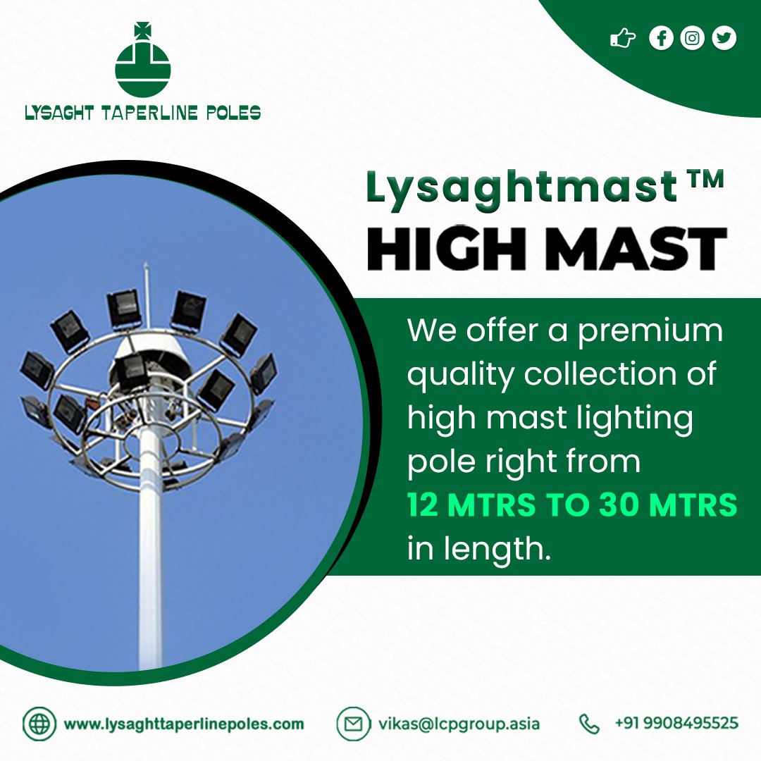 ltpindiaasia's tweet image. Unleash the unmatched power of LTP HIGH MAST™. Crafted from galvanized steel, our lighting solutions offer exceptional strength and corrosion resistance, built to withstand the harshest conditions. 
Website: lysaghttaperlinepoles.com/high-mast-ligh…
#highmast #stadiummasts #mast #tamilnadu