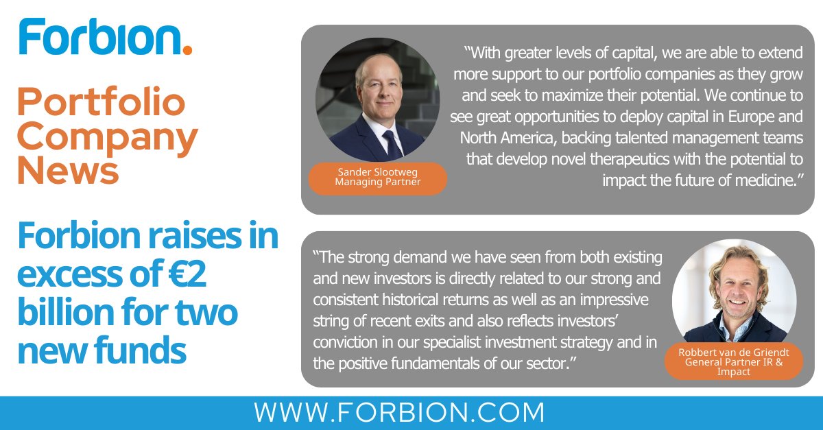 We are thrilled to announce our latest fundraise of over €2 Billion across two new funds! Check out the details: forbion.com/en/news/forbio…  #LifeSciences #VentureCapital #Forbion #biotech