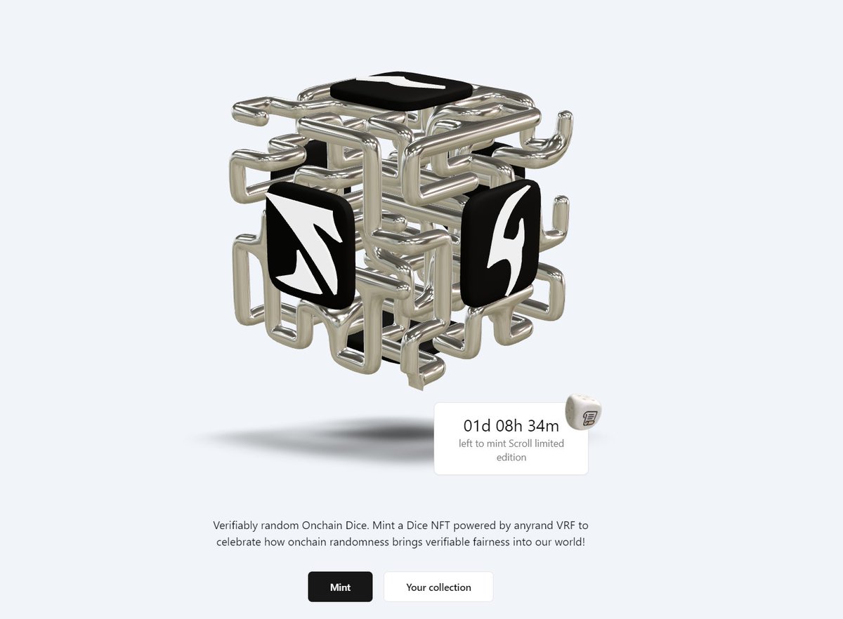 0xmacaroni's tweet image. #Scoll thánh bào rồi chứ không phải dạng vừa - lại shill mint NFT kỉ niệm sắp chạy token giá 12$ mặn chát

👉Ae nào theo kèo Scroll này thì cố đấm 1 NFT chống cháy nhé, gần đến ngày TGE 21/10 rồi

✅dice.anyrand.com/dice