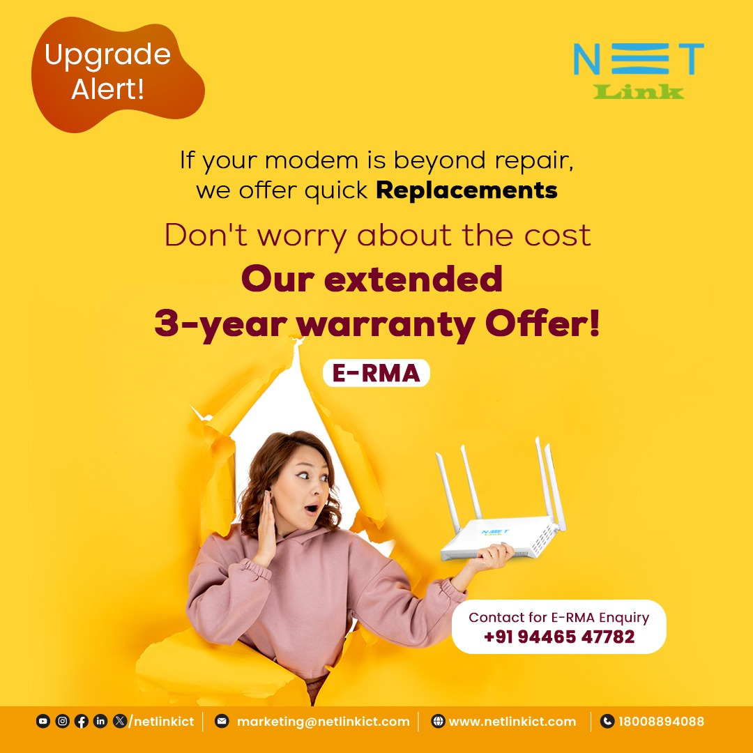 Netlinkict2024's tweet image. Stuck with a modem that’s beyond repair? Don’t stress!!!! Quick replacement service has got you covered. Plus, with our extended 3-year warranty, you won’t have to worry about unexpected costs.
#netlinksupport #ExtendedWarranty #quickreplacement