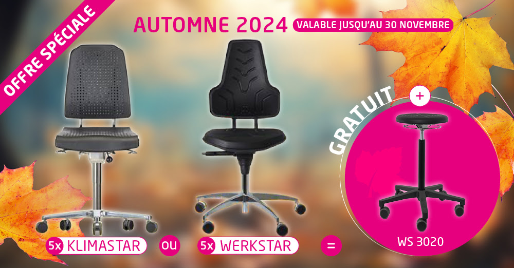 🍁 Offre spéciale automne ! 🍁 Pour l’achat de 5 sièges Klimastar ou Werkstar, recevez 1 tabouret ergonomique WS 3020 gratuit ! 🎁

✔️ Confort optimal ✔️ Hauteur réglable ✔️ Mobilité 

📅 Valable jusqu’au 30/11/24.
📞 Infos : 03 88 20 39 39
#Ergonomie #BienÊtre #SantéAuTravail